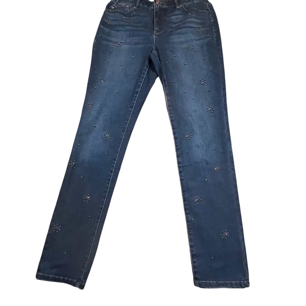 Chicos So Slimming Girlfriend Ankle Jeans Dark Wash Beaded Studded 1P US 8R